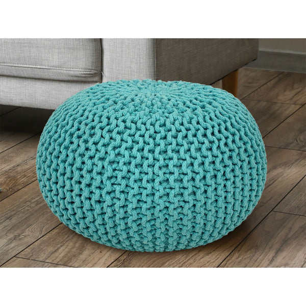 Pouf diametro 55 cm sgabello in maglia (verde menta) - Pouf/cuscino da pavimento - Aspetto a maglia grossa altezza extra alta 37 cm