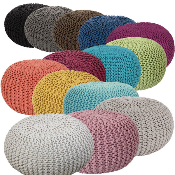 Pouf con diametro 55 cm (verde erba) - Sgabello/cuscino da pavimento in maglia - Aspetto a maglia grossa, altezza extra 37 cm