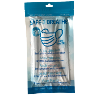 Safe2Breathe - Bocchini - Mascherine - 3 strati tipo IIR - Marchio CE - Confezione da 10