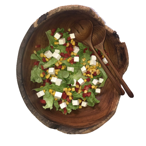 Servizio da insalata in legno di Teak - composto da ciotola ca. 30 cm di diametro e 10 cm di altezza e posate per insalata